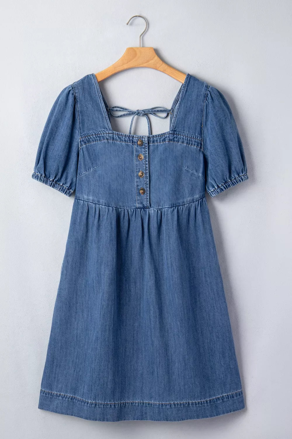 Hazel Blues® | Button-Front Puff Sleeve Denim Dress