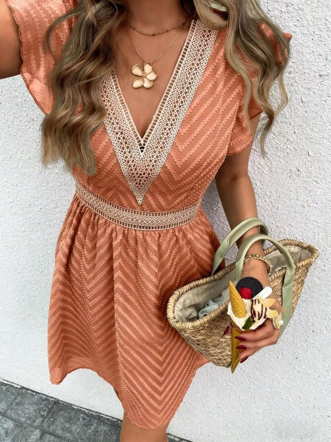 Hazel Blues® | V-Neck Ruffle Sleeve Mini Dress