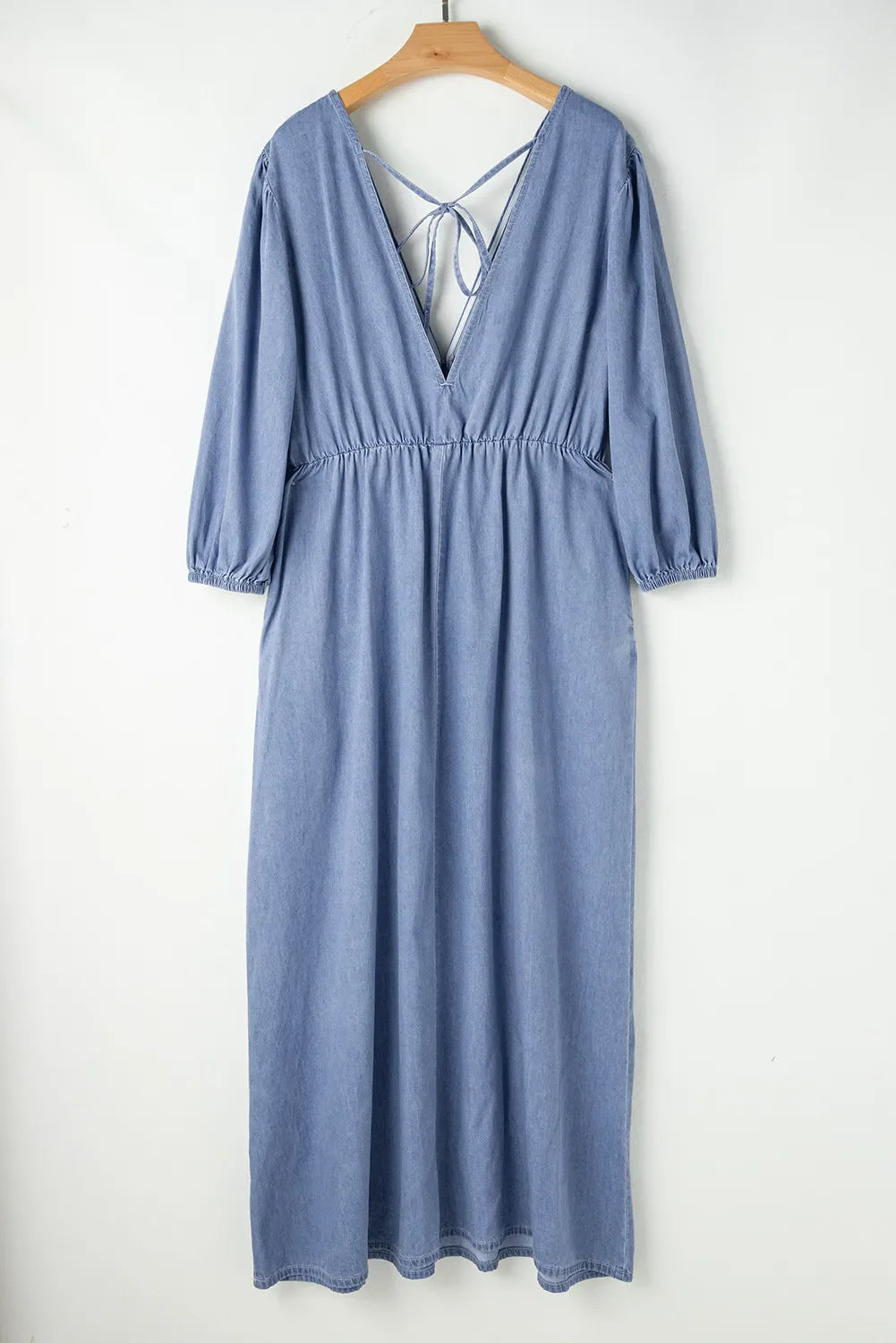 Hazel Blues® | Tied Plunge Three-Quarter Sleeve Denim Dress