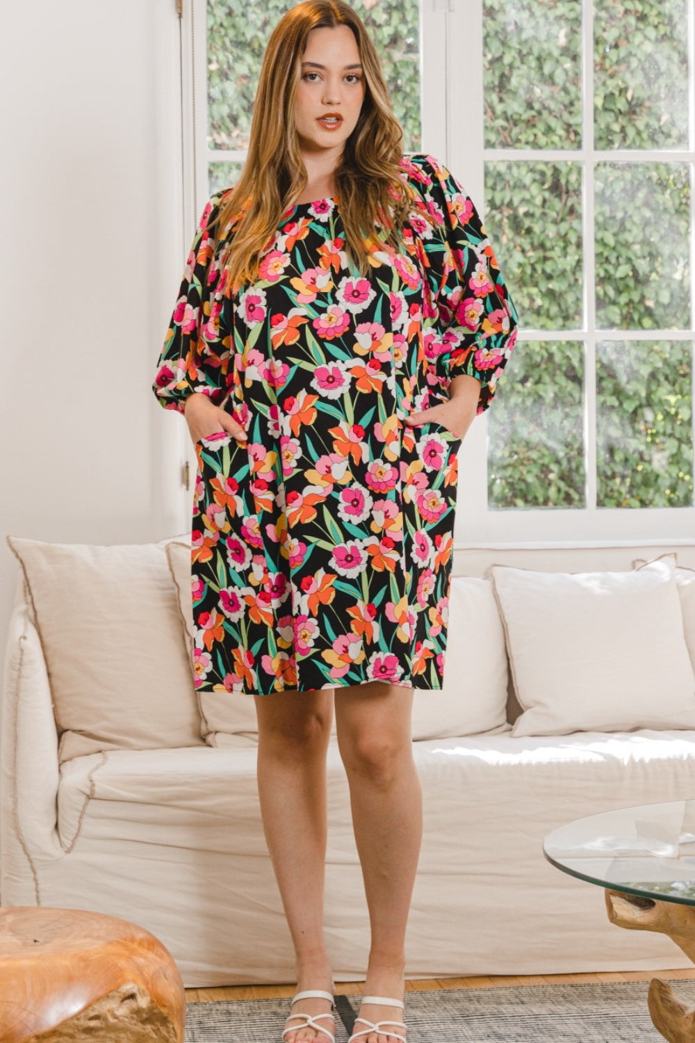 Hazel Blues® | ODDI Floral Puff Sleeve Mini Dress