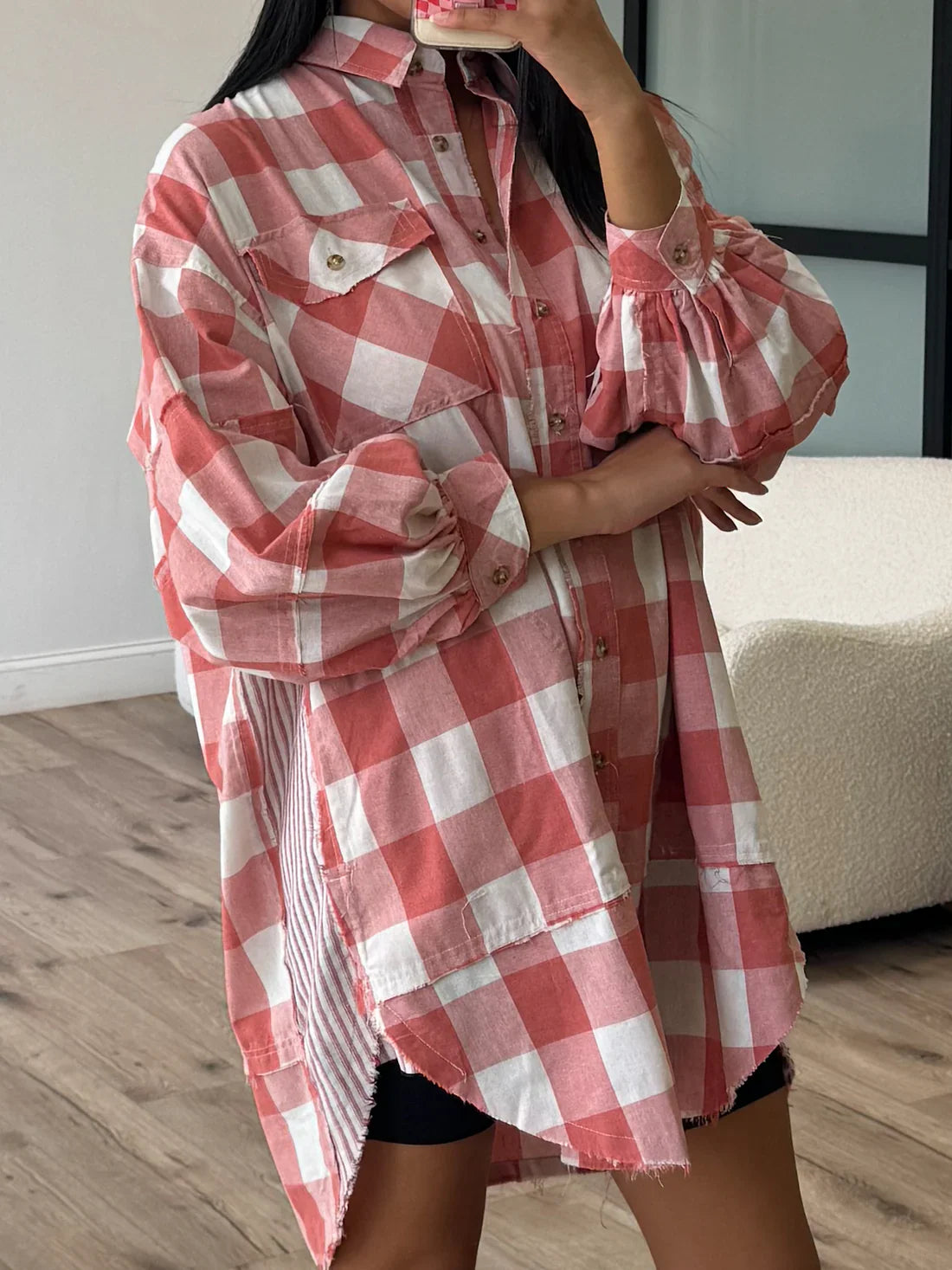 Hazel Blues® | Plaid Collared Neck Long Sleeve Shirt Dress