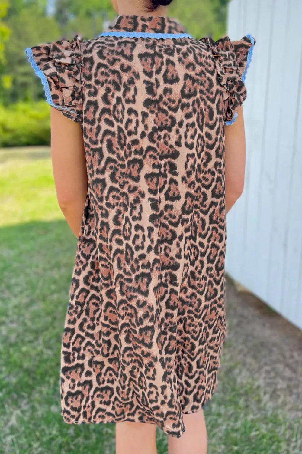 Hazel Blues® | Leopard Print Lace Trim Shirt Collar Button Down Loose Mini Dress