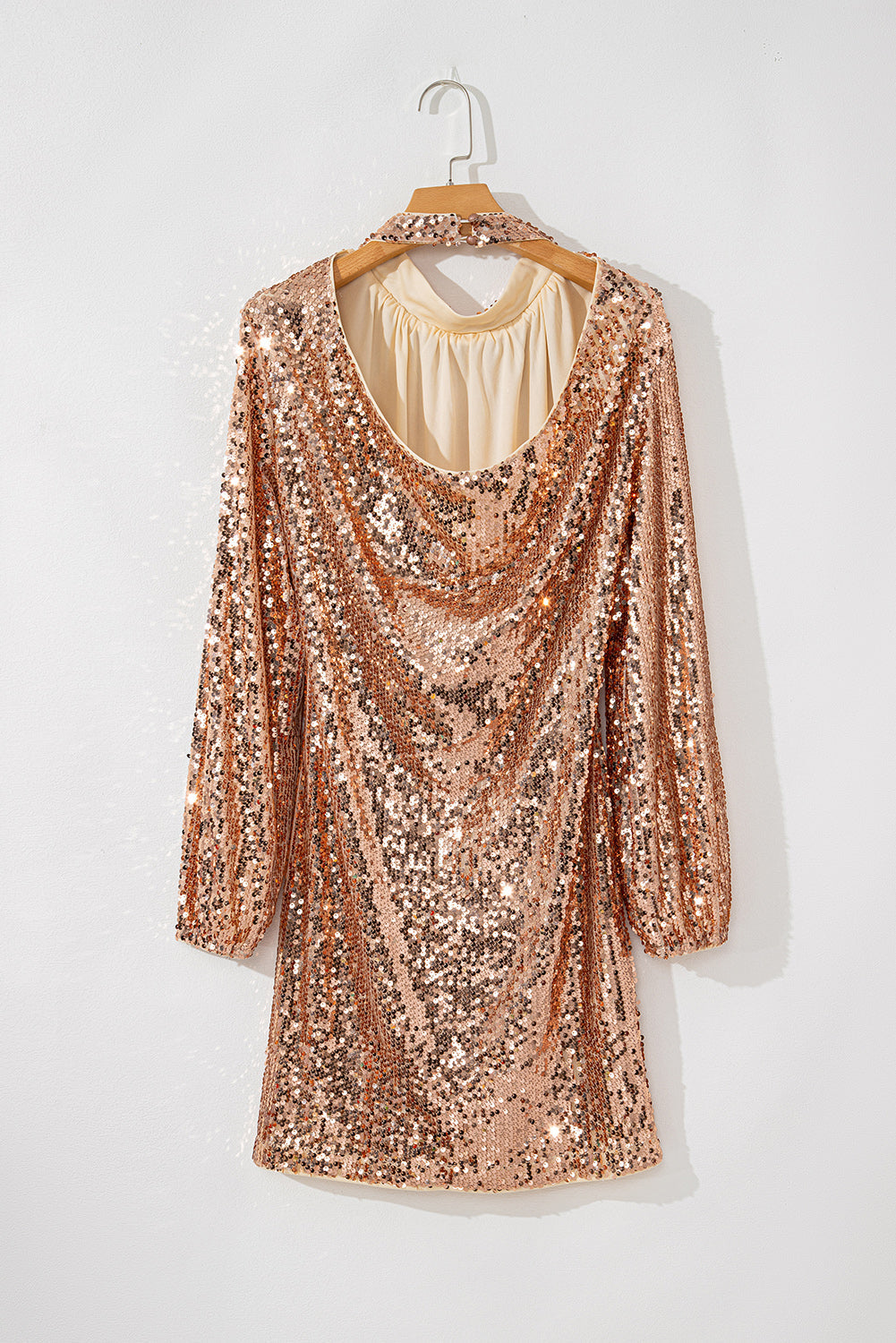 Hazel Blues® | Backless Sequin Mock Neck Long Sleeve Mini Dress