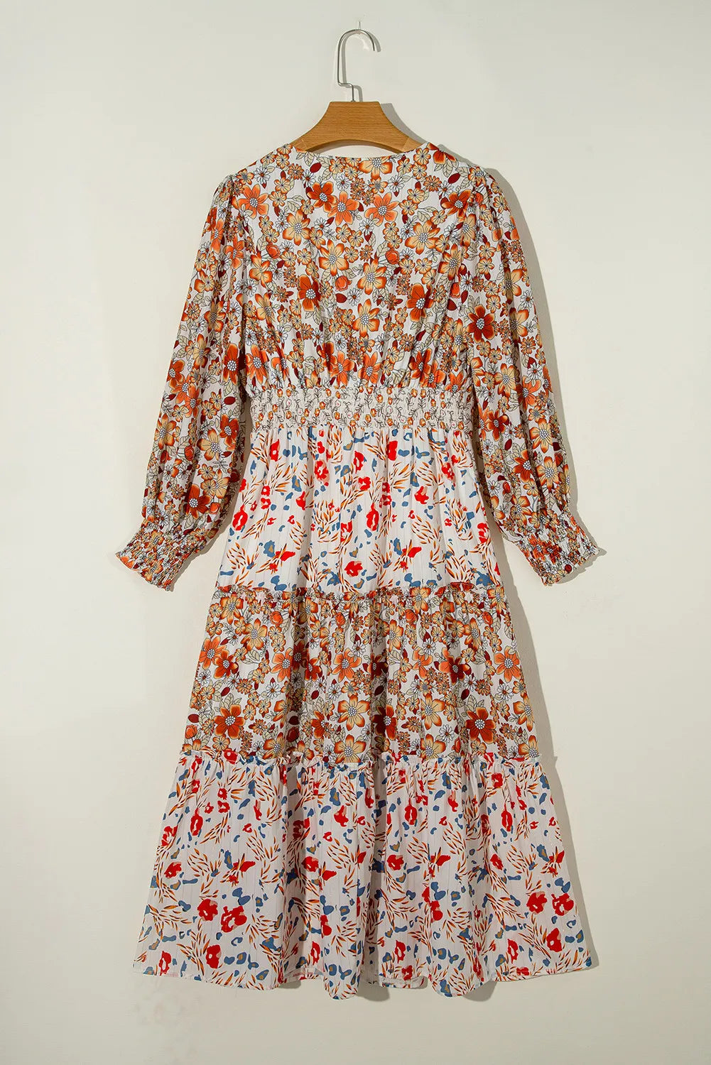 Hazel Blues® | Printed V-Neck Lantern Sleeve Midi Dress