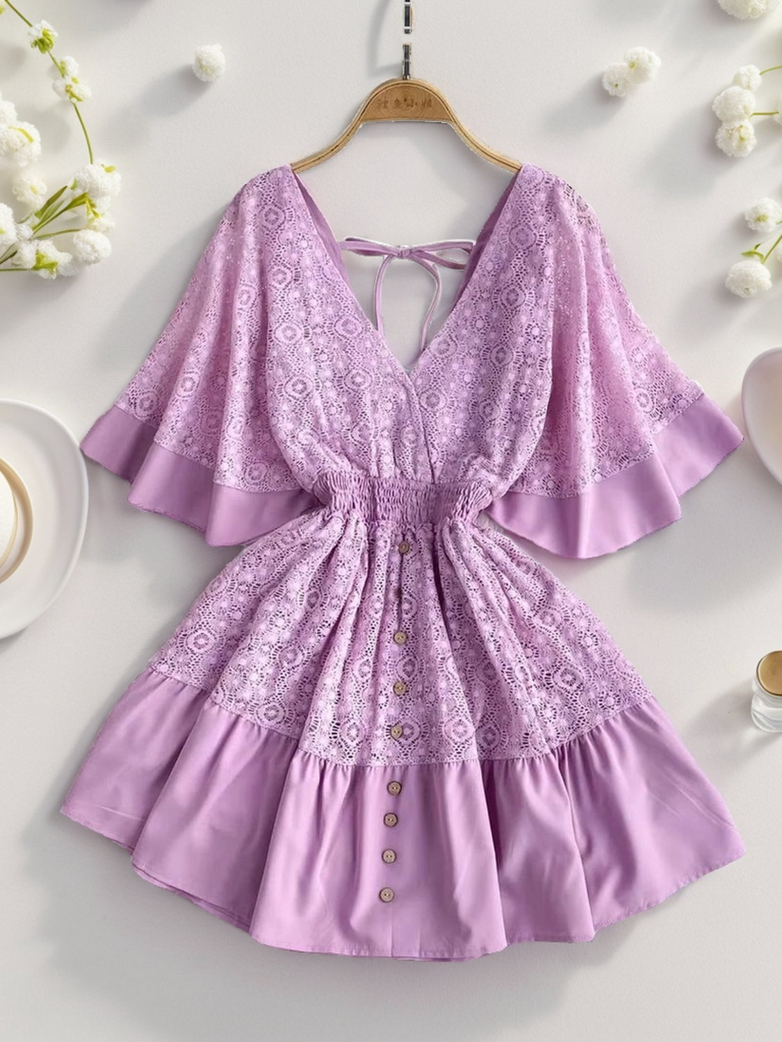 Hazel Blues® | Lace Cutout Half Sleeve Mini Dress