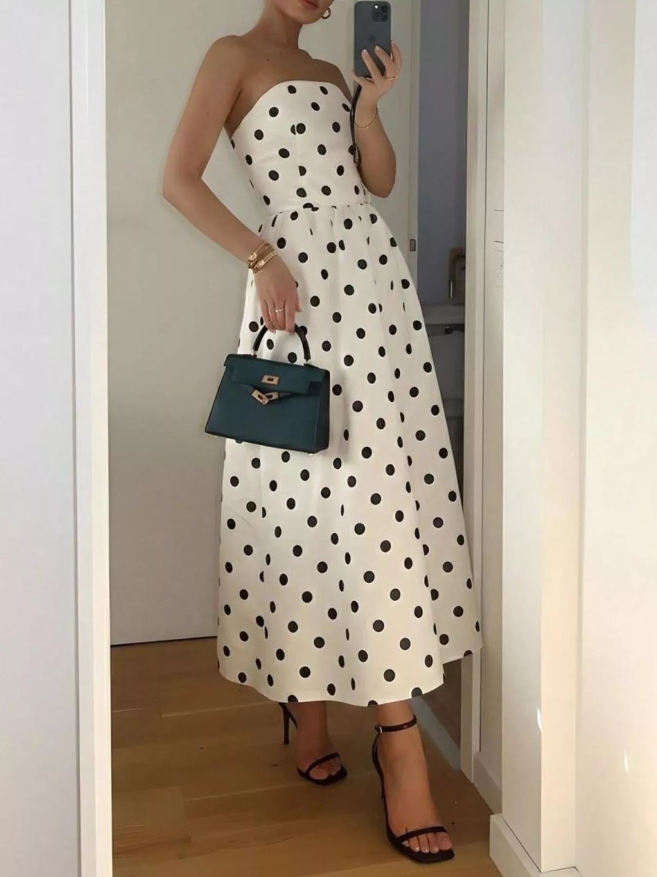 Hazel Blues® | Polka Dot Strapless Midi Dress