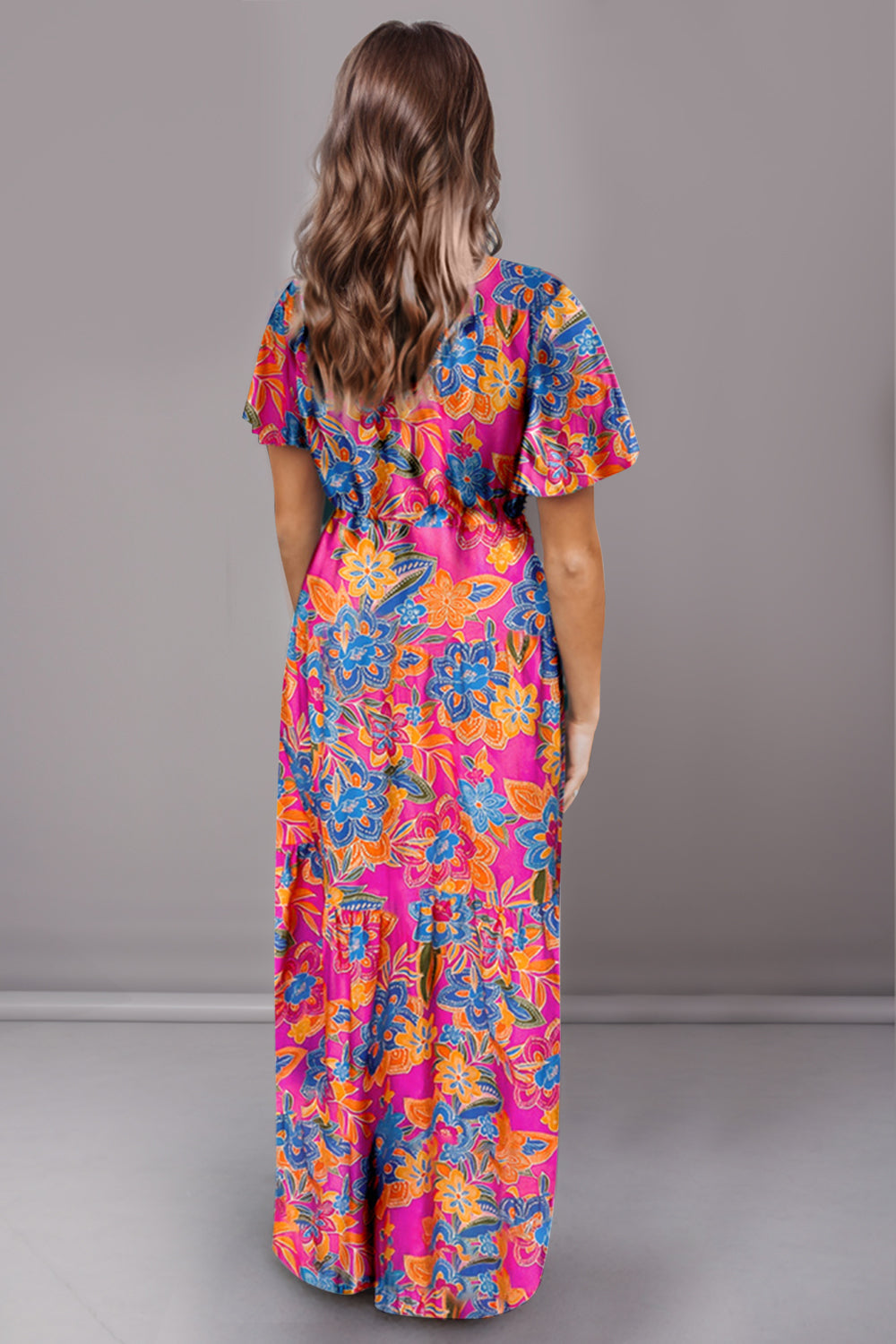 Hazel Blues® | Printed Surplice Short Sleeve Maxi Dress