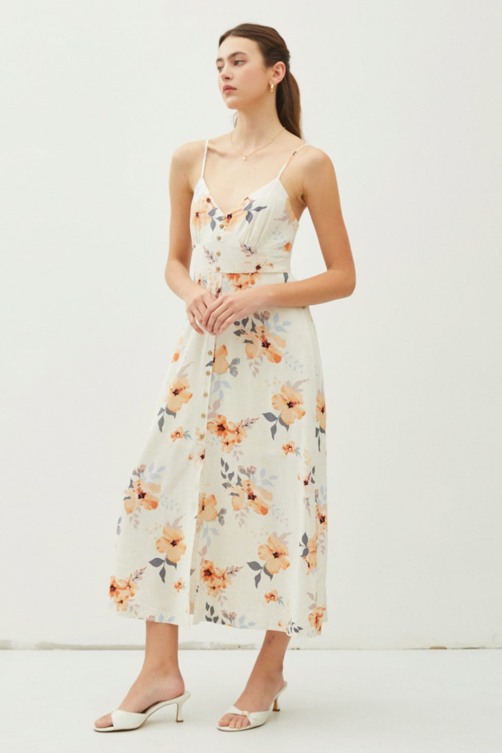 Hazel Blues® | Be Cool Floral Button Down Cami Midi Dress