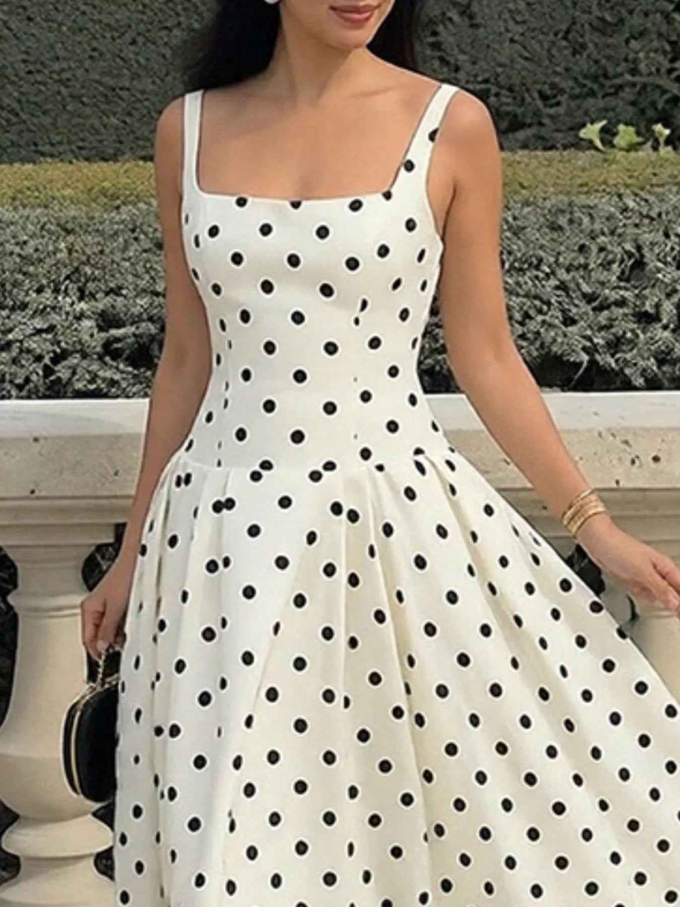 Hazel Blues® | Polka Dot Square Neck Maxi Dress