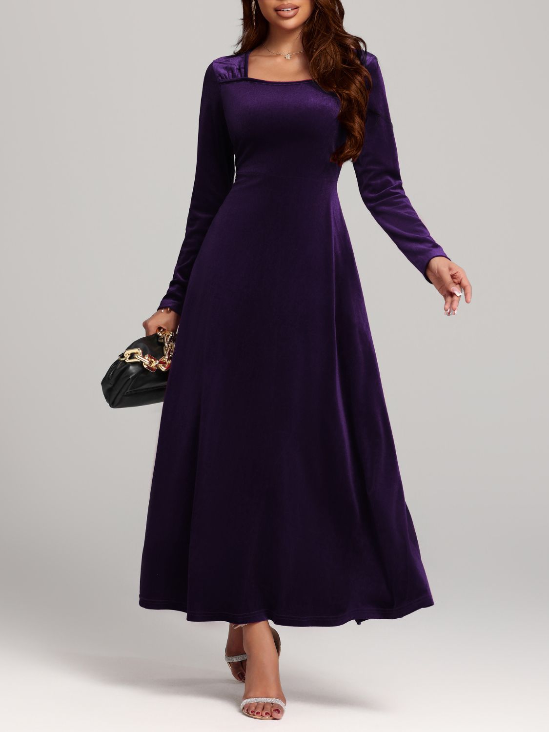 Hazel Blues® | Square Neck Long Sleeve Velvet Dress