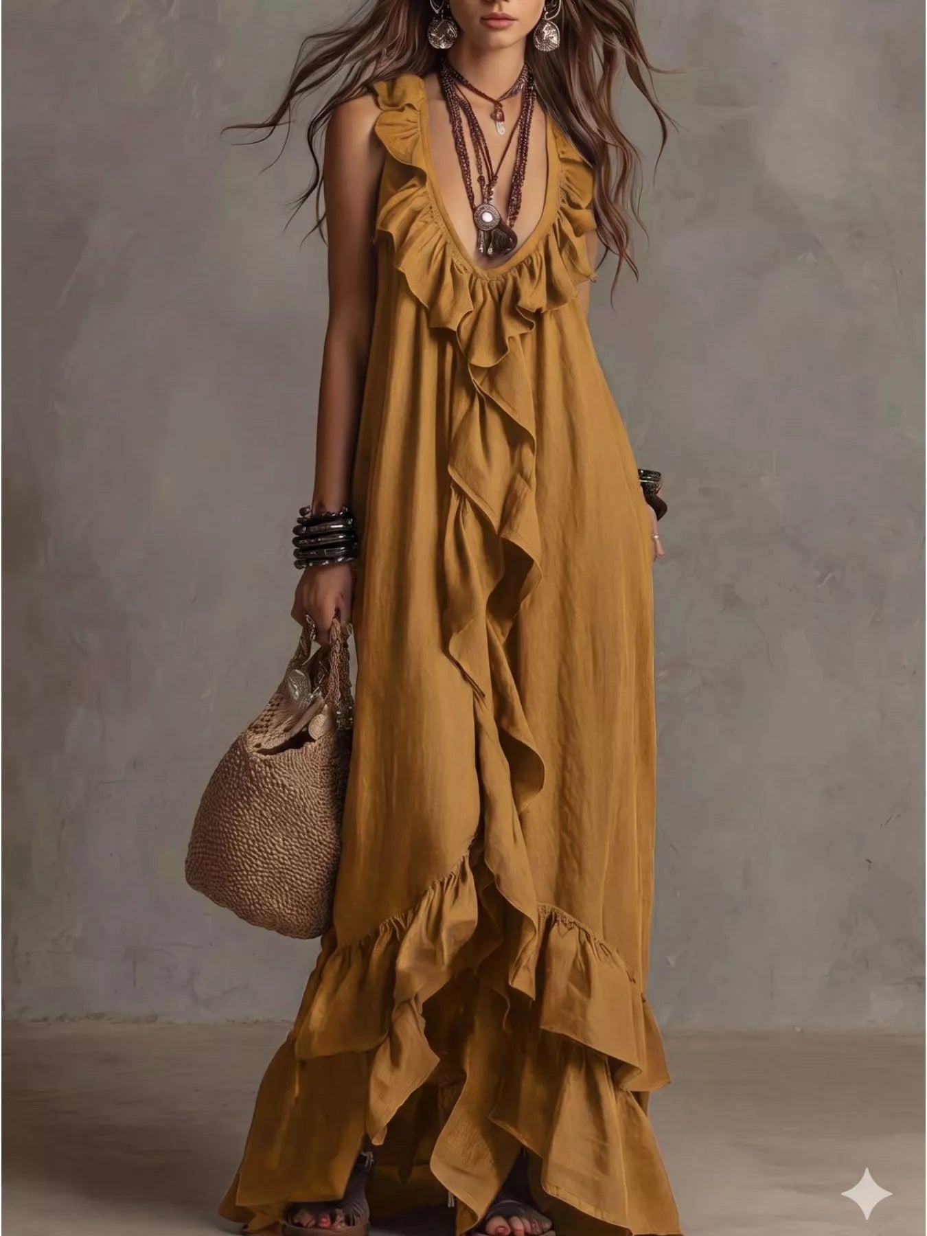 Hazel Blues® | Ruffled Sleeveless Maxi Dress