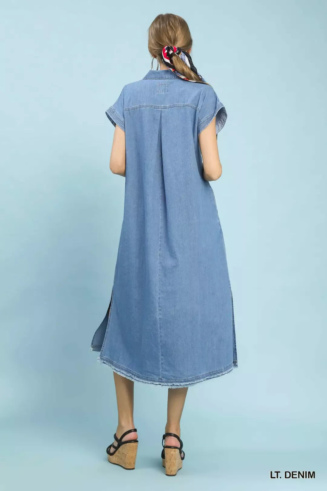 Hazel Blues® | Umgee Stone Washed Collared Denim Midi Dress