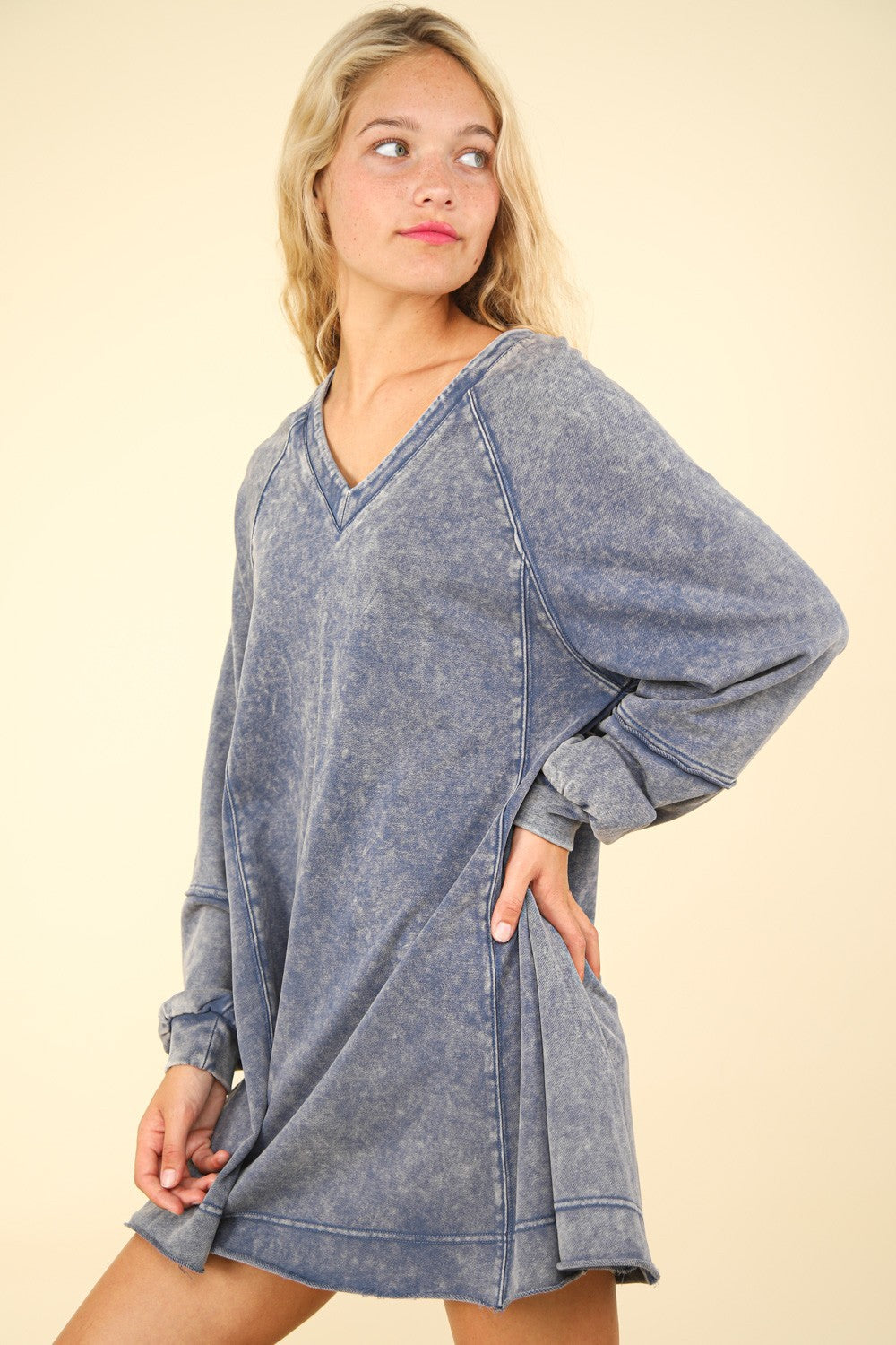 Hazel Blues® | VERY J Mineral Washed Oversized A-Line Mini Dress