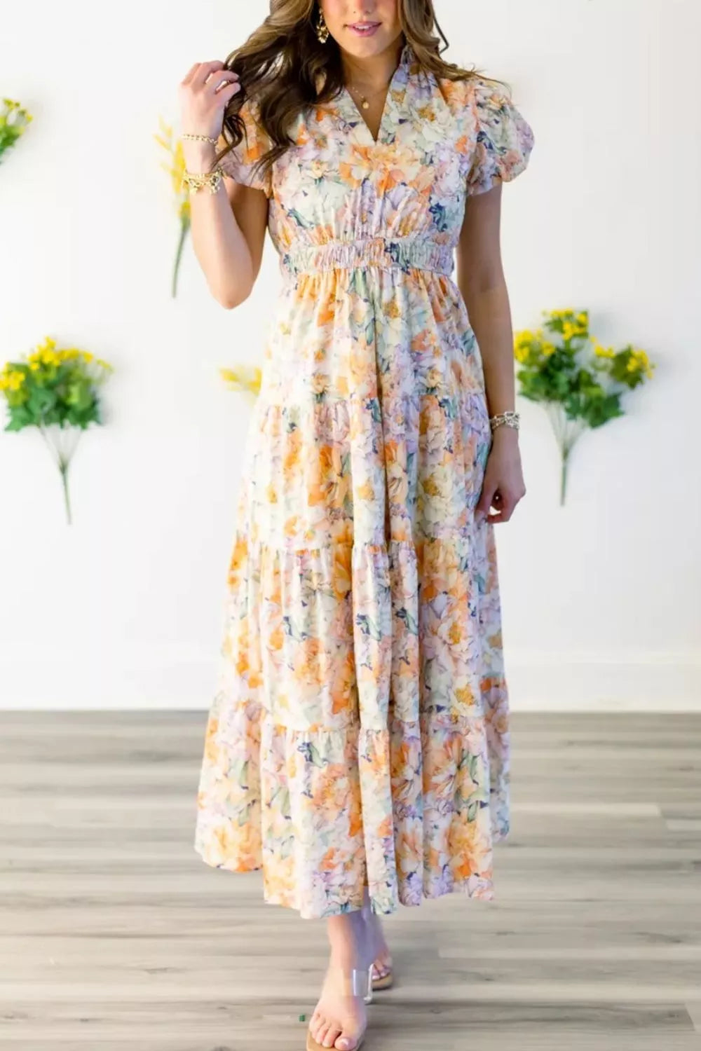 Hazel Blues® | Floral Print Smocked Tiered Maxi Dress