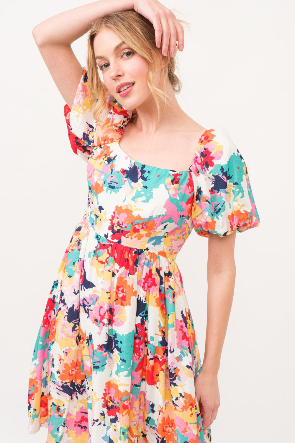 Hazel Blues® | And The Why Square Neck Puff Sleeve Floral Dress