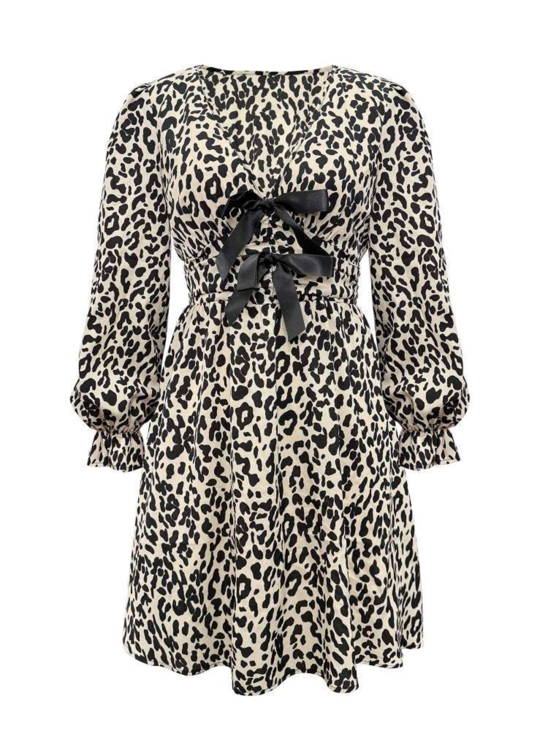 Hazel Blues® | Leopard V-Neck Flounce Sleeve Dress
