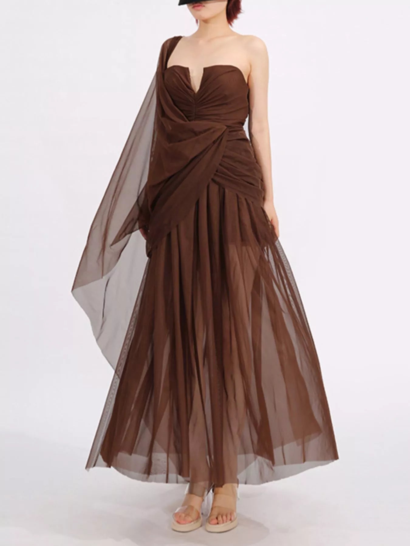 Hazel Blues® | One-Shoulder Flowy Mesh Dress