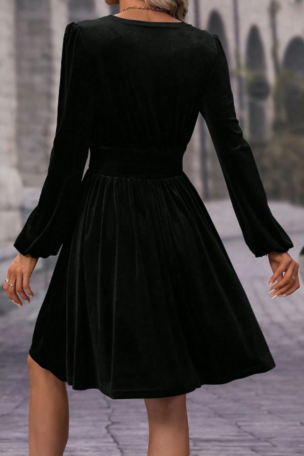 Hazel Blues® | Surplice Long Sleeve Velvet Dress
