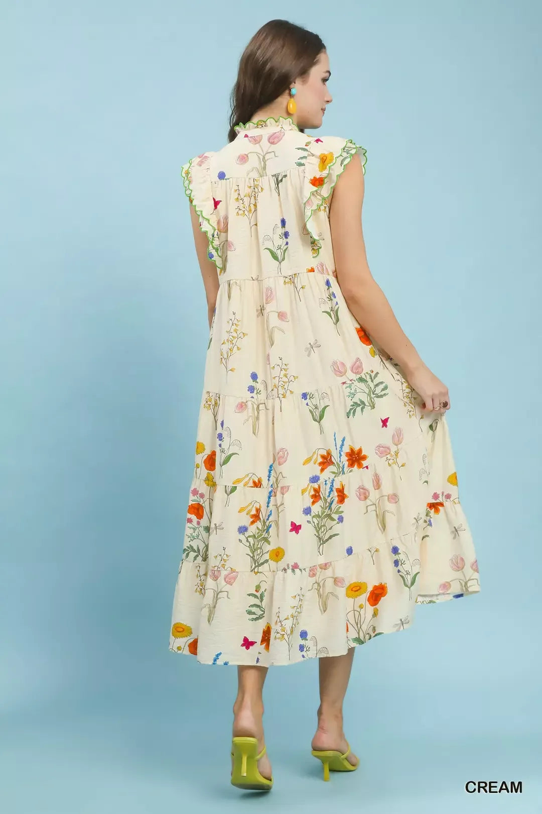 Hazel Blues® | Umgee Floral Ruffle Tiered Midi Dress with Scalloped Detail