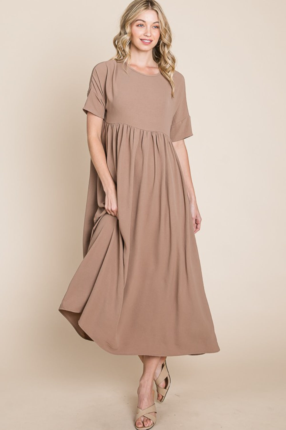 Hazel Blues® | BOMBOM Round Neck Ruched Midi Dress