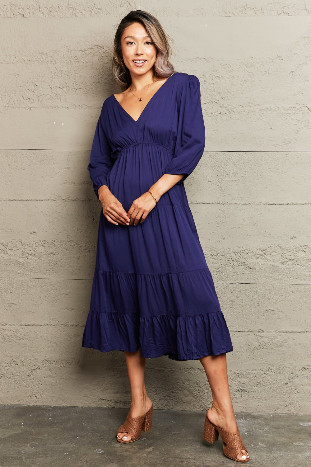 Hazel Blues® | Tied Backless Tiered Midi Dress