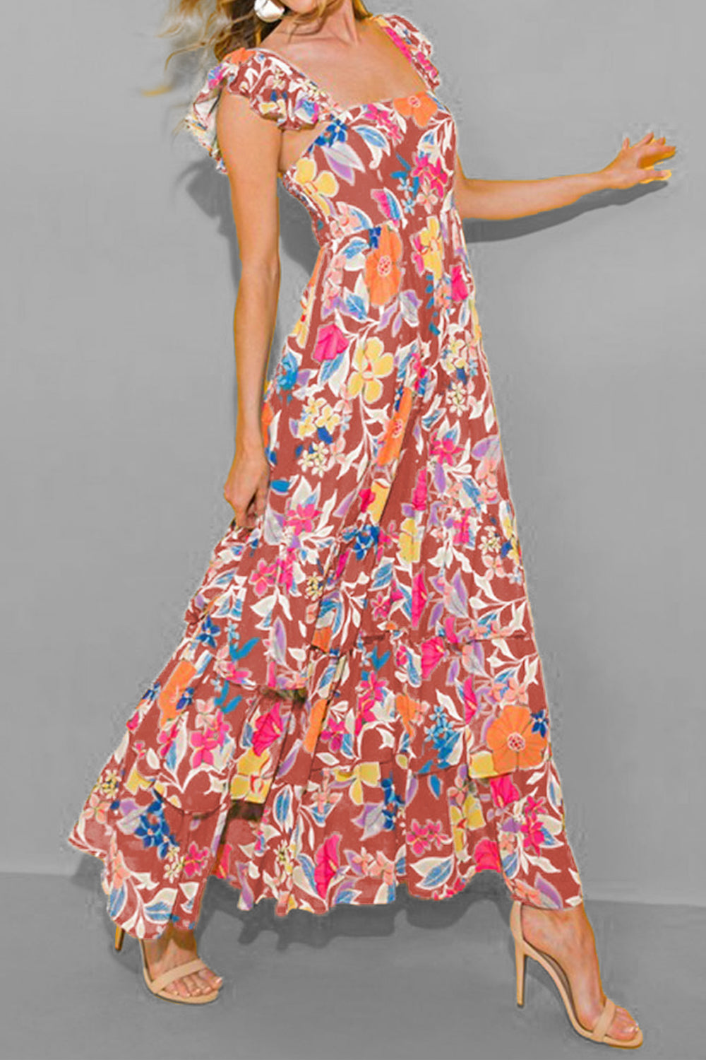 Hazel Blues® | Tiered Ruffled Printed Sleeveless Dress