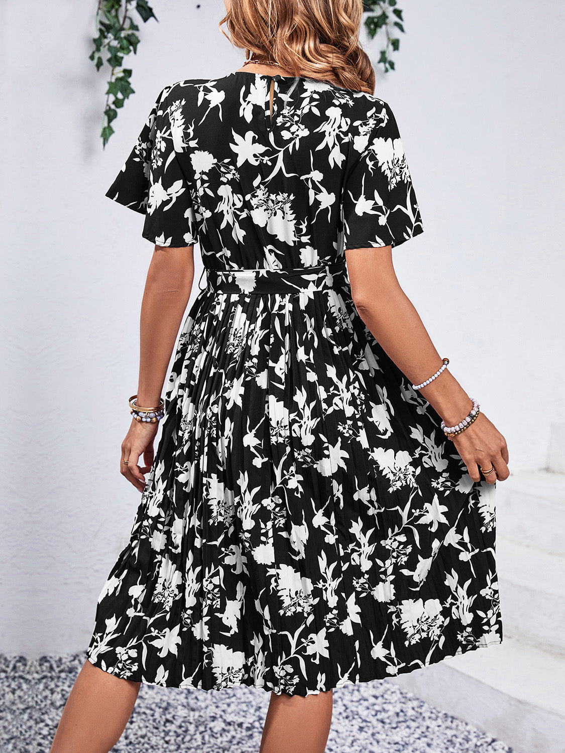 Hazel Blues® | Printed Round Neck Short Sleeve Dress