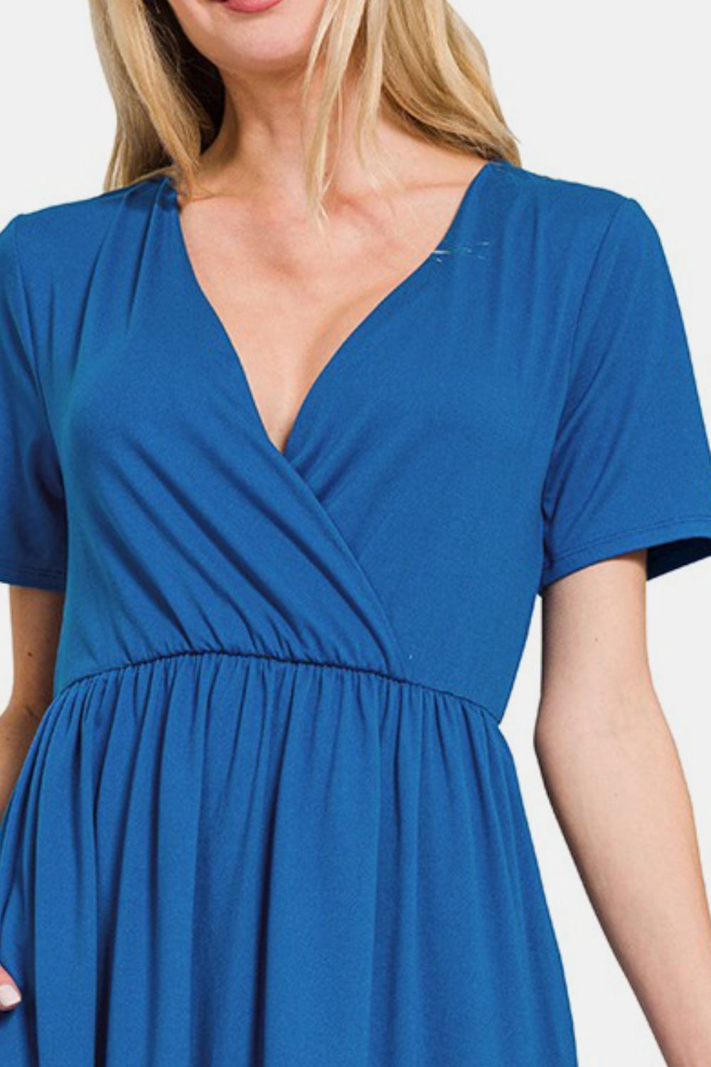Hazel Blues® | Zenana Surplice Short Sleeve Brushed DTY Dress