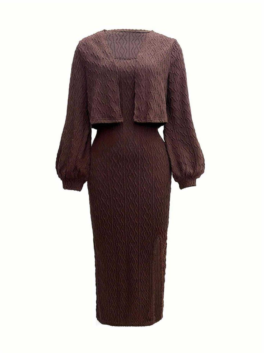 Hazel Blues® | Open Front Long Sleeve Cardigan and Side Slit Cami Dress Set