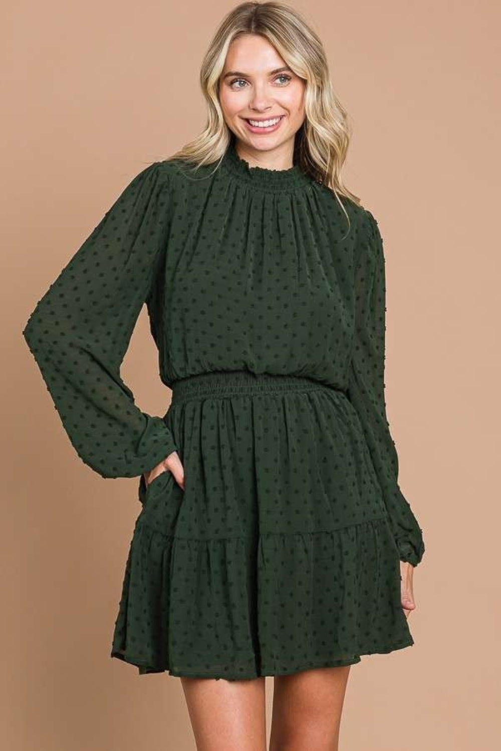 Hazel Blues® | Culture Code Swiss Dot Smock Neck Mini Dress with Pockets