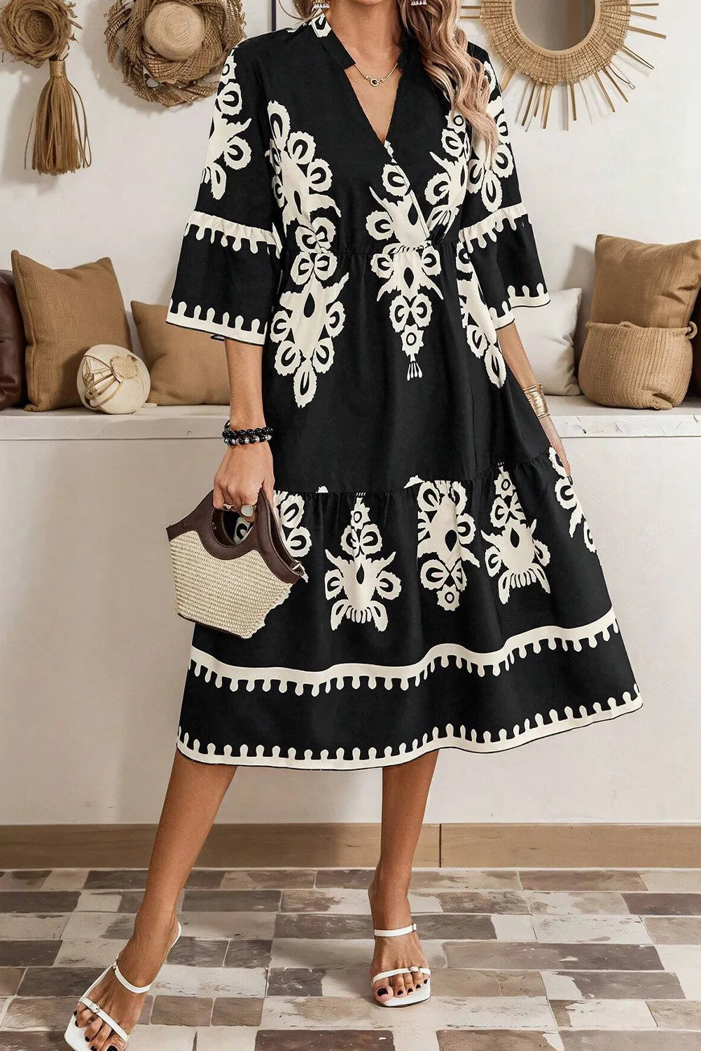 Hazel Blues® | Printed Half Sleeve Knee Length Dress