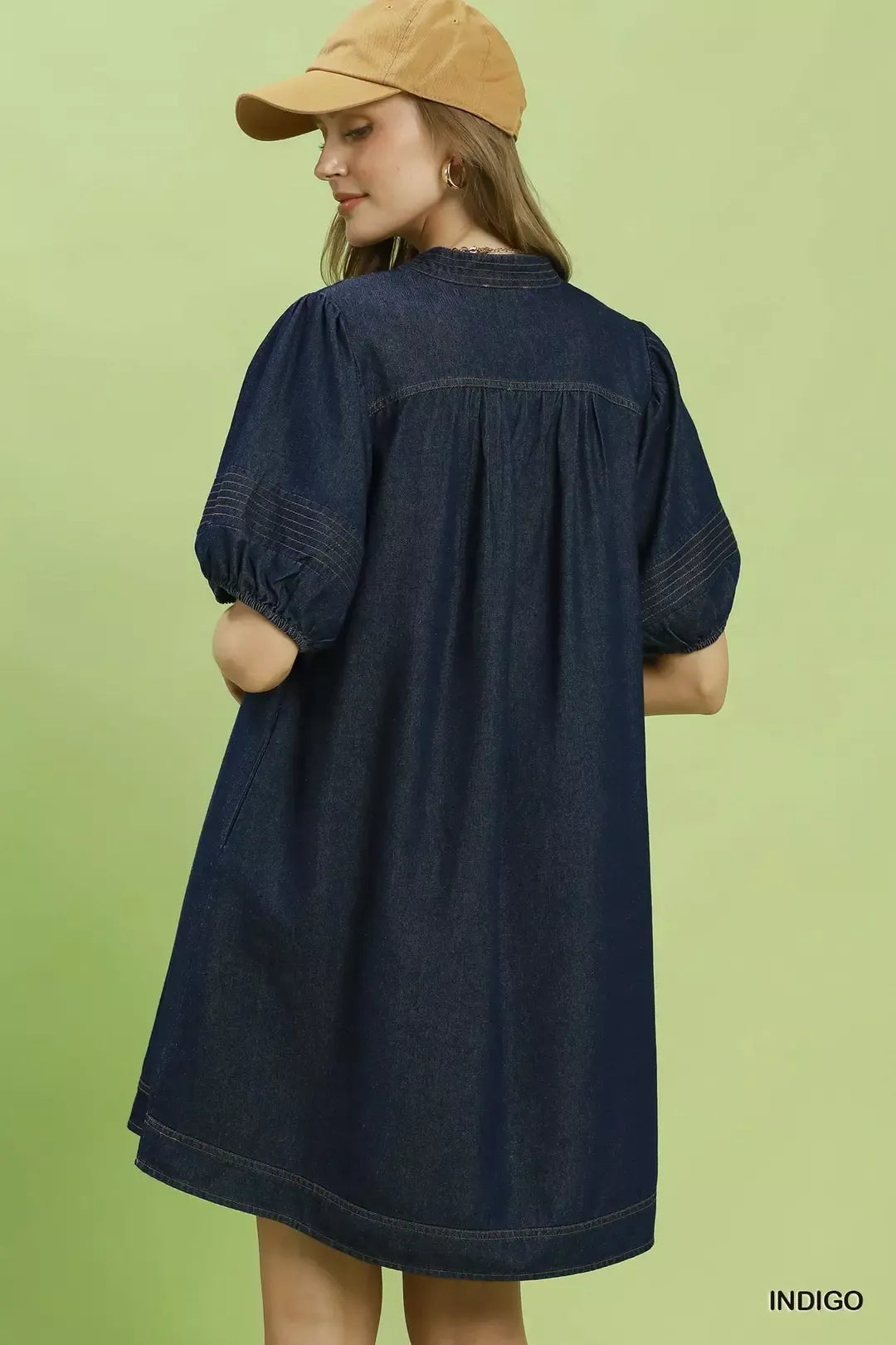 Hazel Blues® | Umgee Notched Puff Sleeve Mini Dress with Pockets