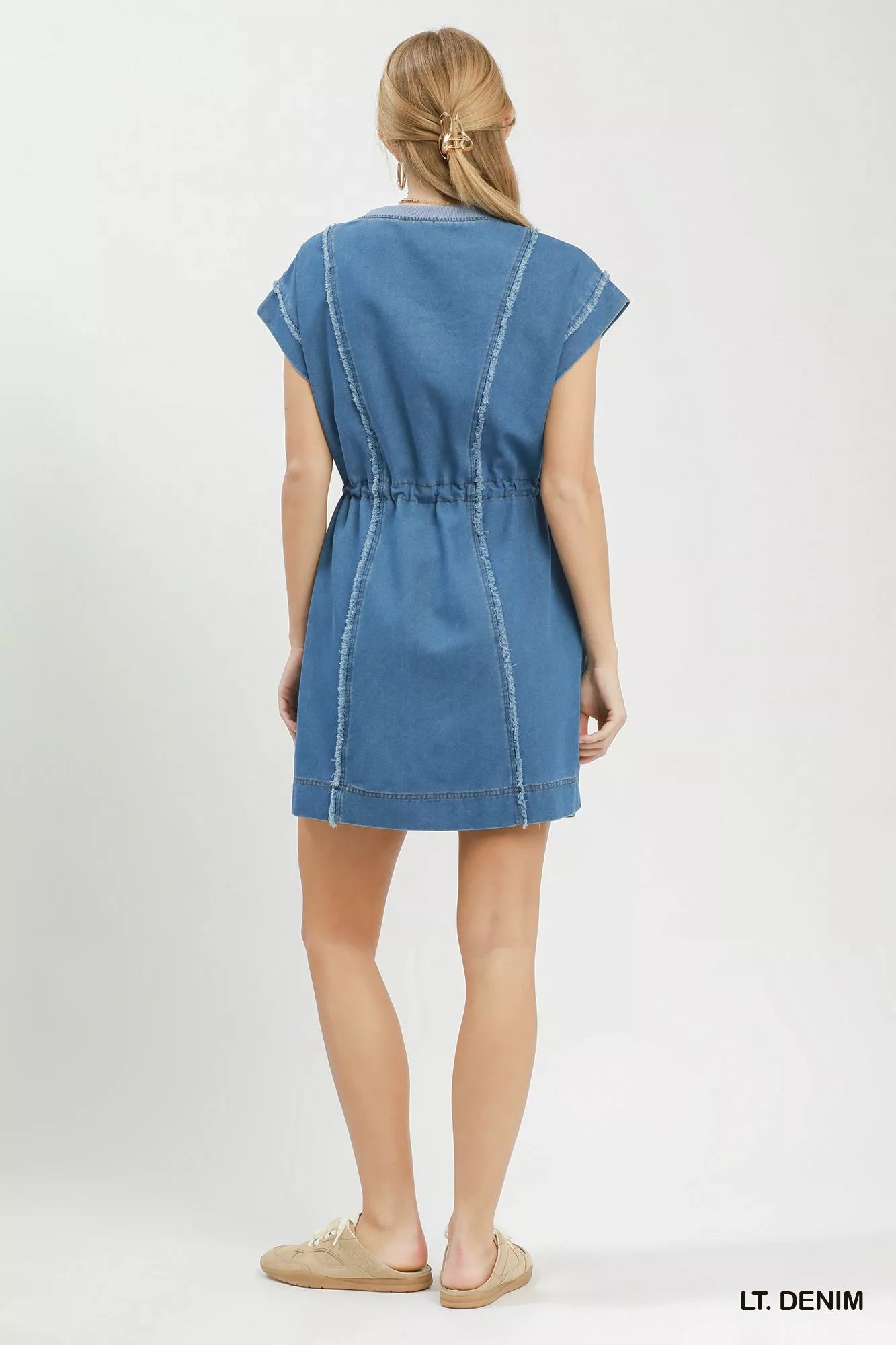 Hazel Blues® | Umgee Drawstring Waist Frayed Denim Mini Dress