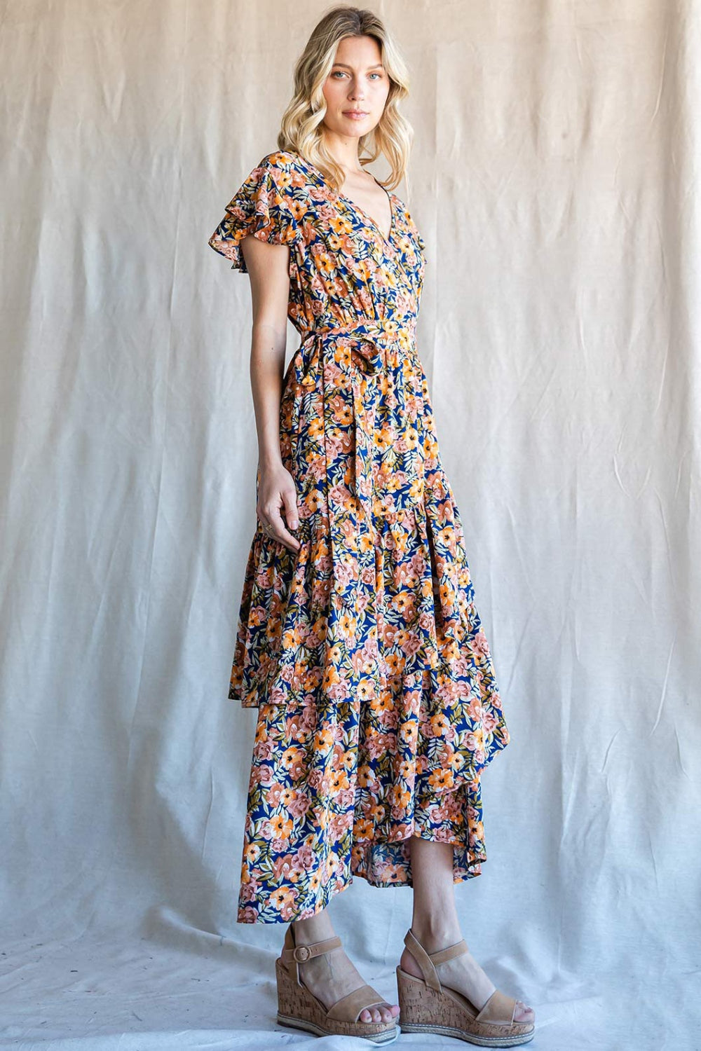 Hazel Blues® | Cotton Bleu by Nu Label Floral Ruffled Midi Dress