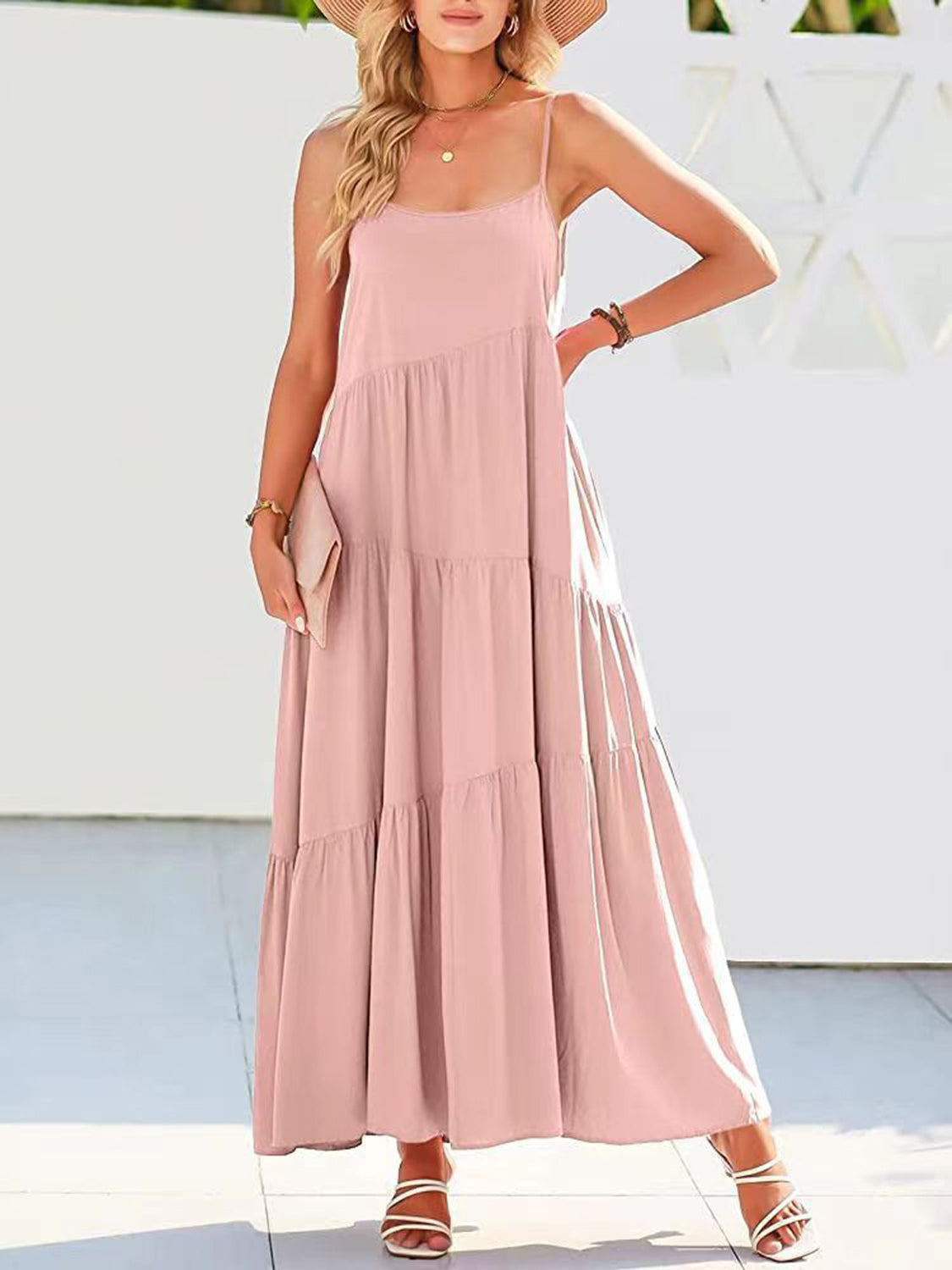 Hazel Blues® | Ruched Tiered Spaghetti Strap Dress
