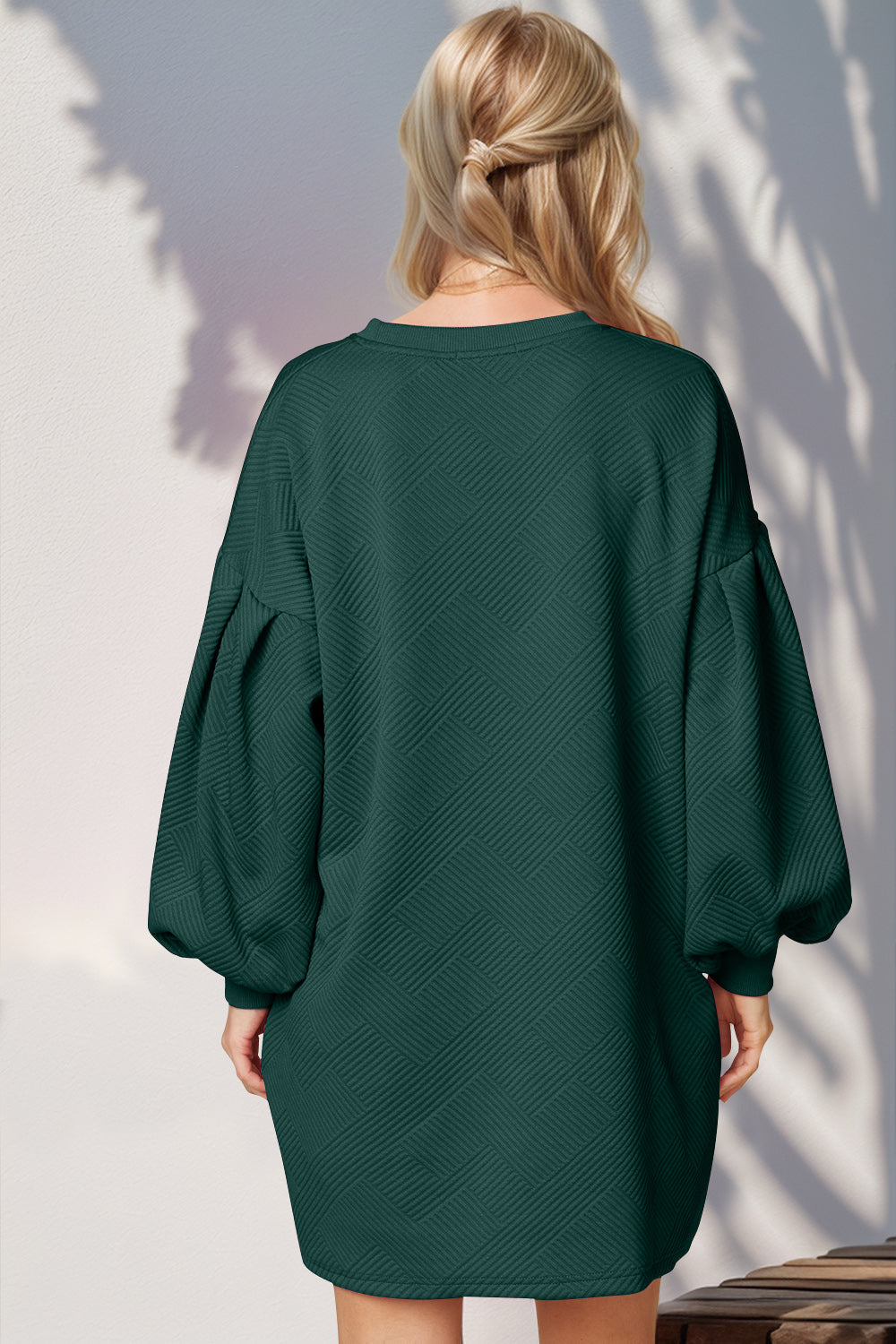 Hazel Blues® | Double Take Drop Shoulder Lantern Sleeve Texture Mini Dress with Pockets