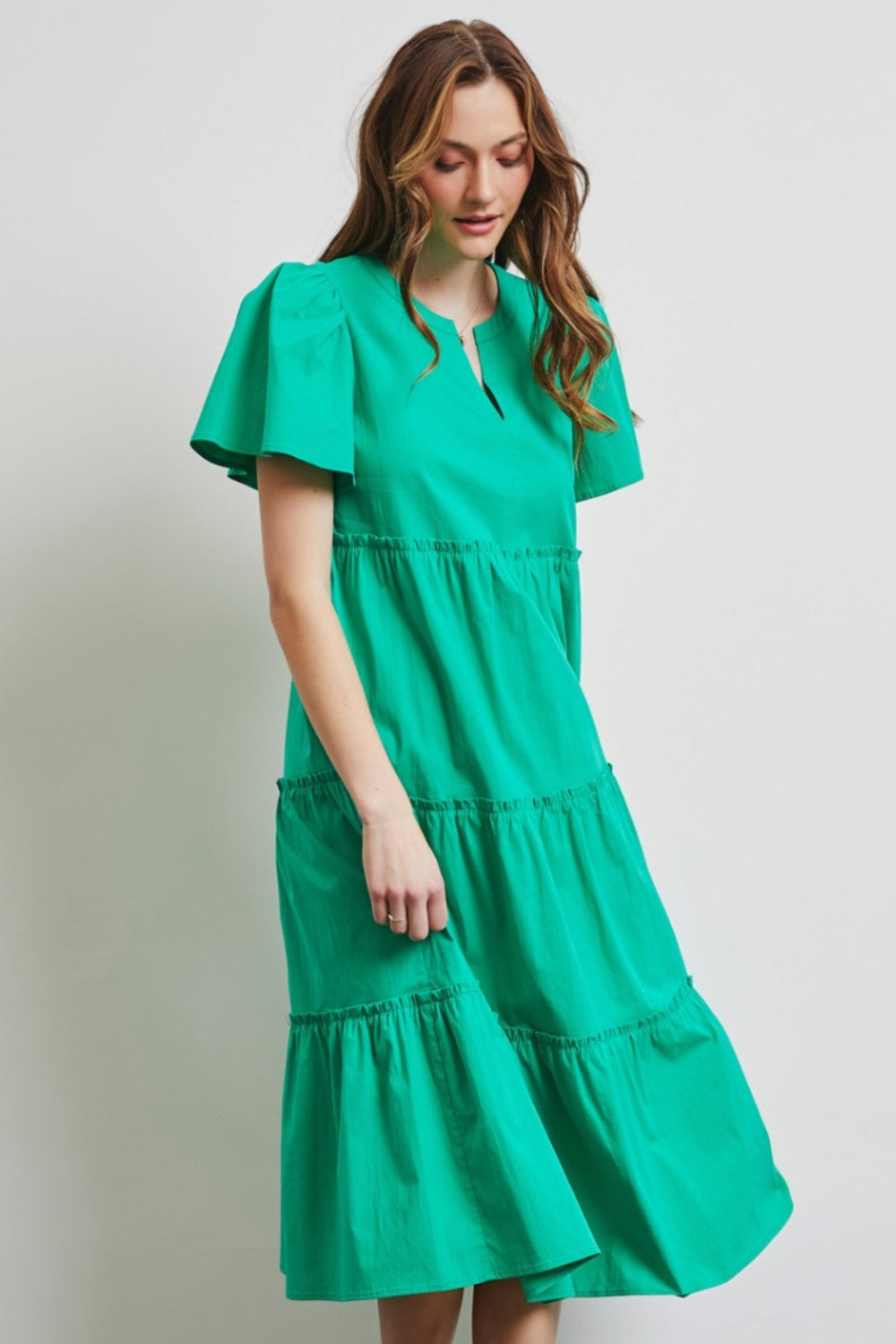 Hazel Blues® | HEYSON Cotton Poplin Ruffled Tiered Midi Dress