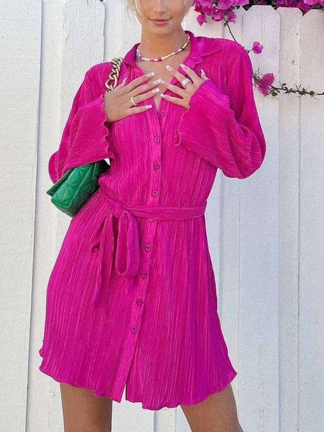 Hazel Blues® | Tied Button Up Long Sleeve Dress