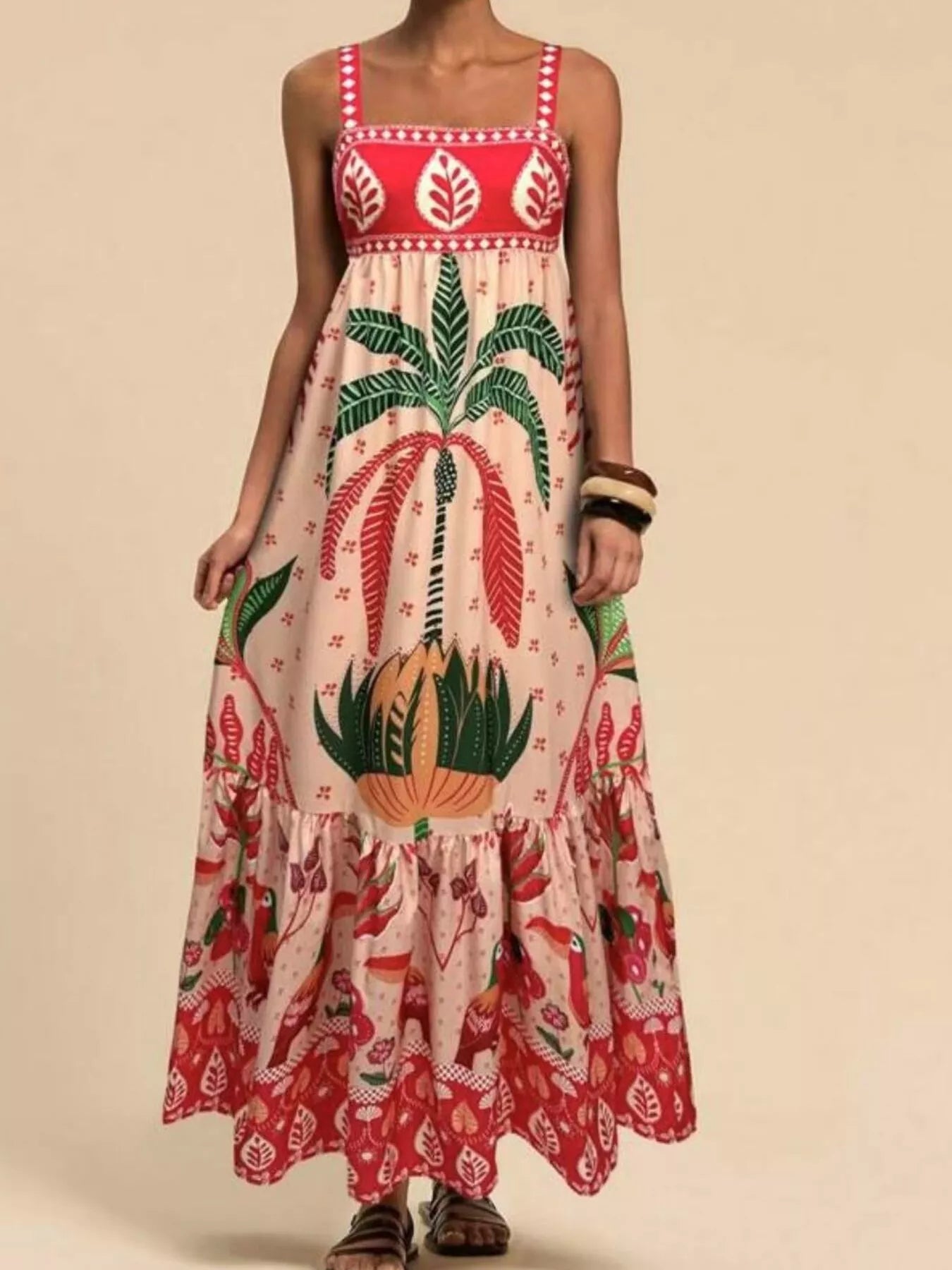 Hazel Blues® | Printed Square Neck Maxi Dress