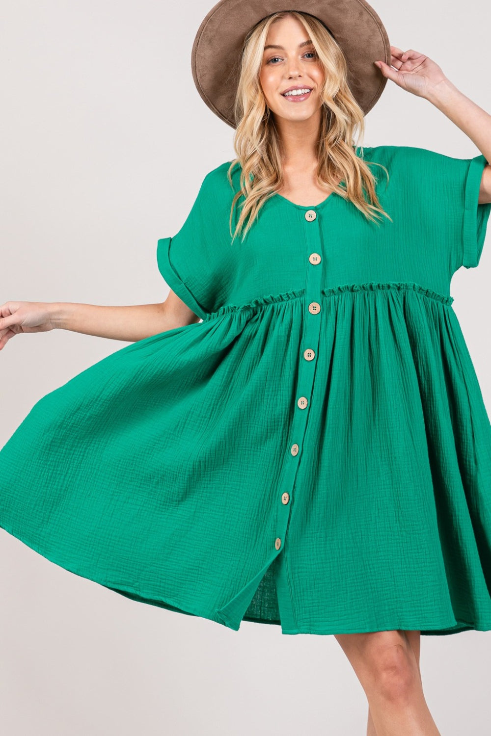 Hazel Blues® | SAGE + FIG Button Up Short Sleeve Dress