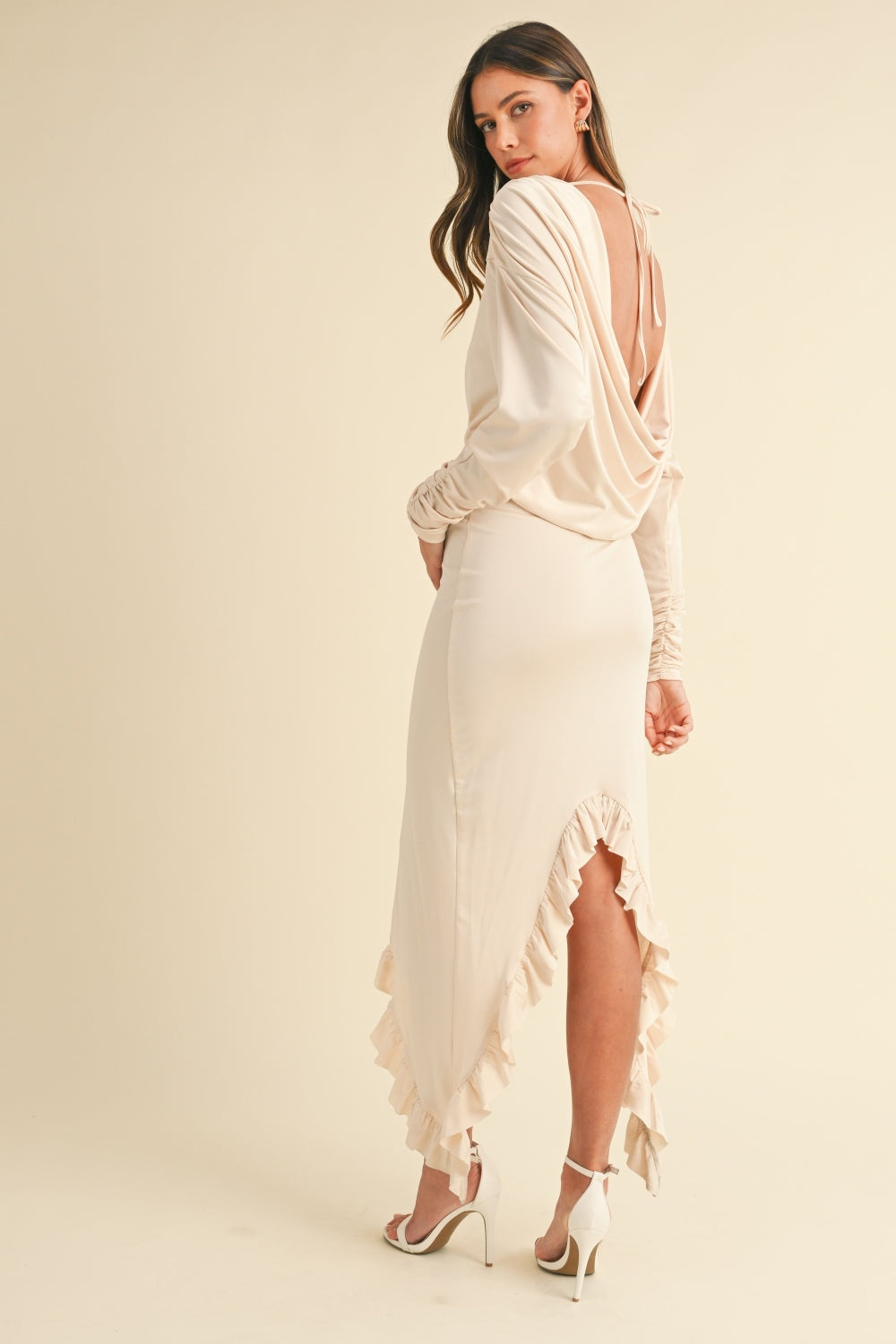Hazel Blues® | Mable Backless Asymmetric Ruffle Hem Dress
