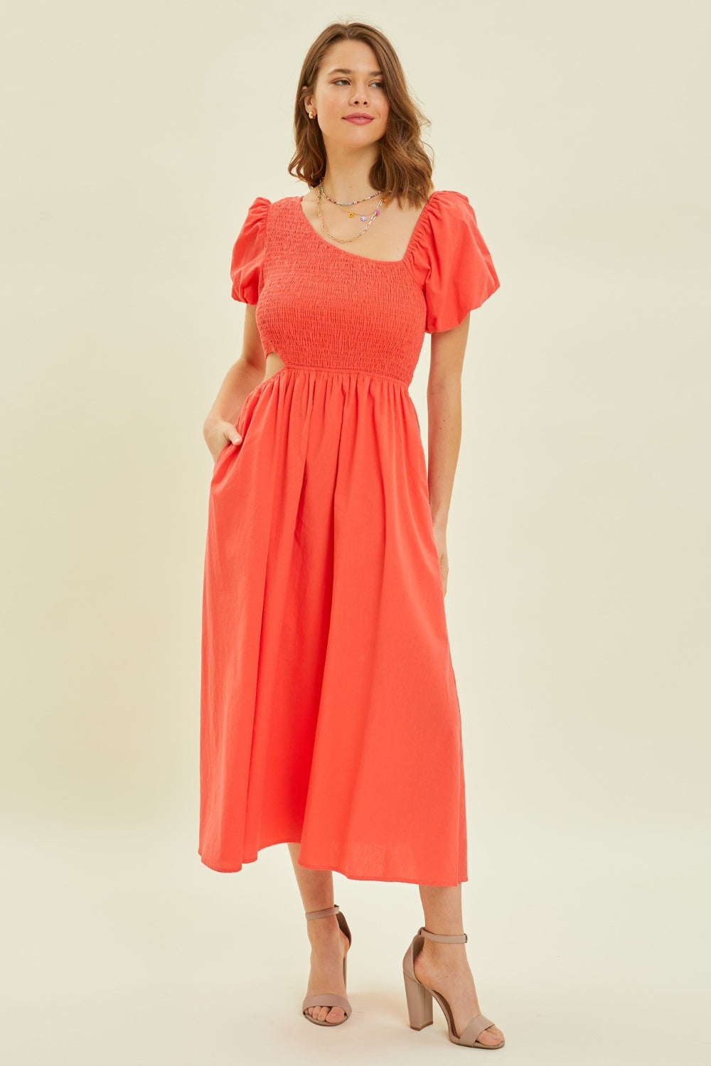 Hazel Blues® | HEYSON Smocked Cutout Midi Dress
