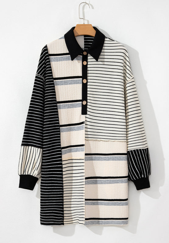 Hazel Blues® | Striped Patchwork Long Sleeve Mini Dress