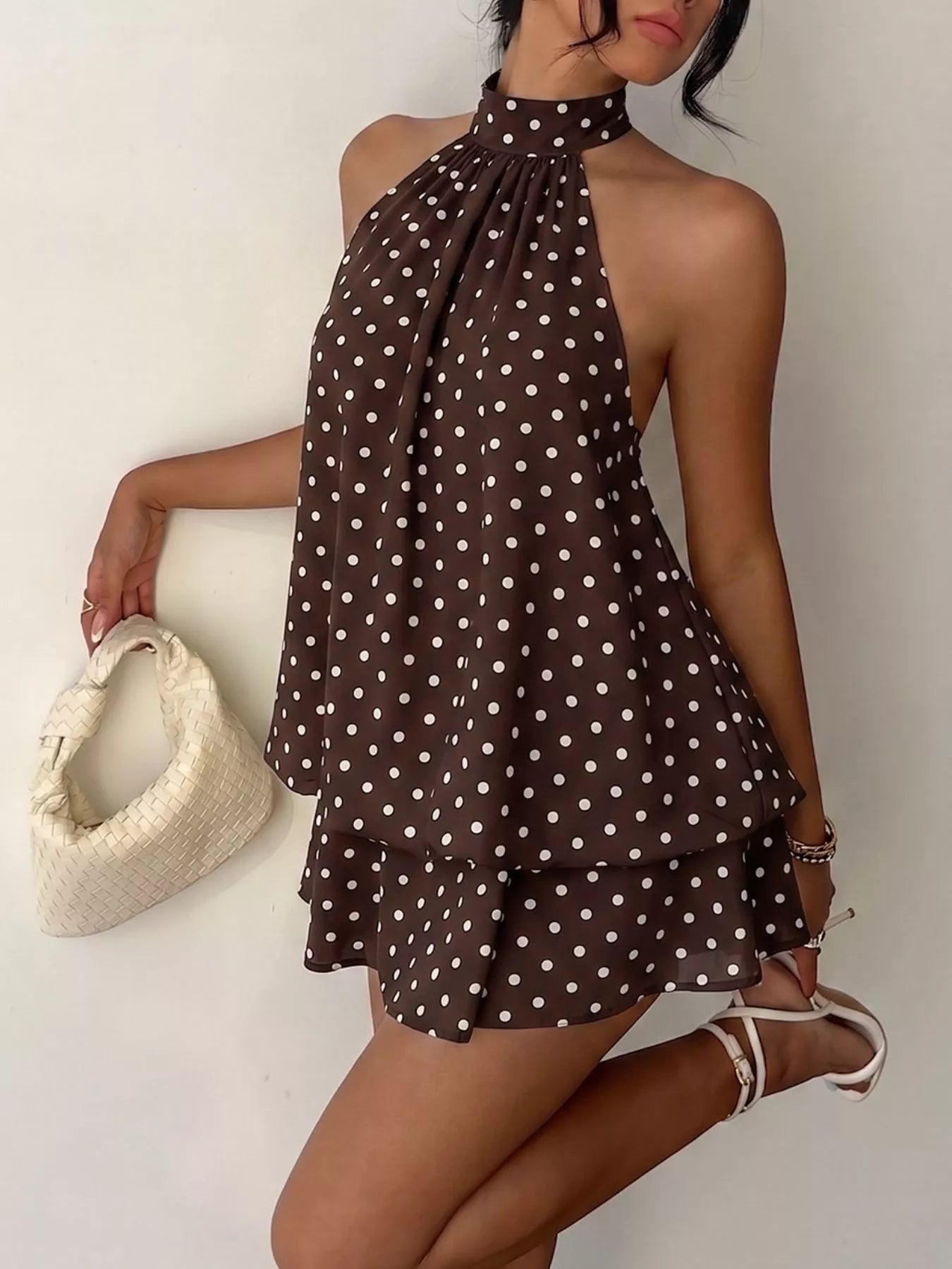 Hazel Blues® | Polka Dot Halter Neck Mini Dress