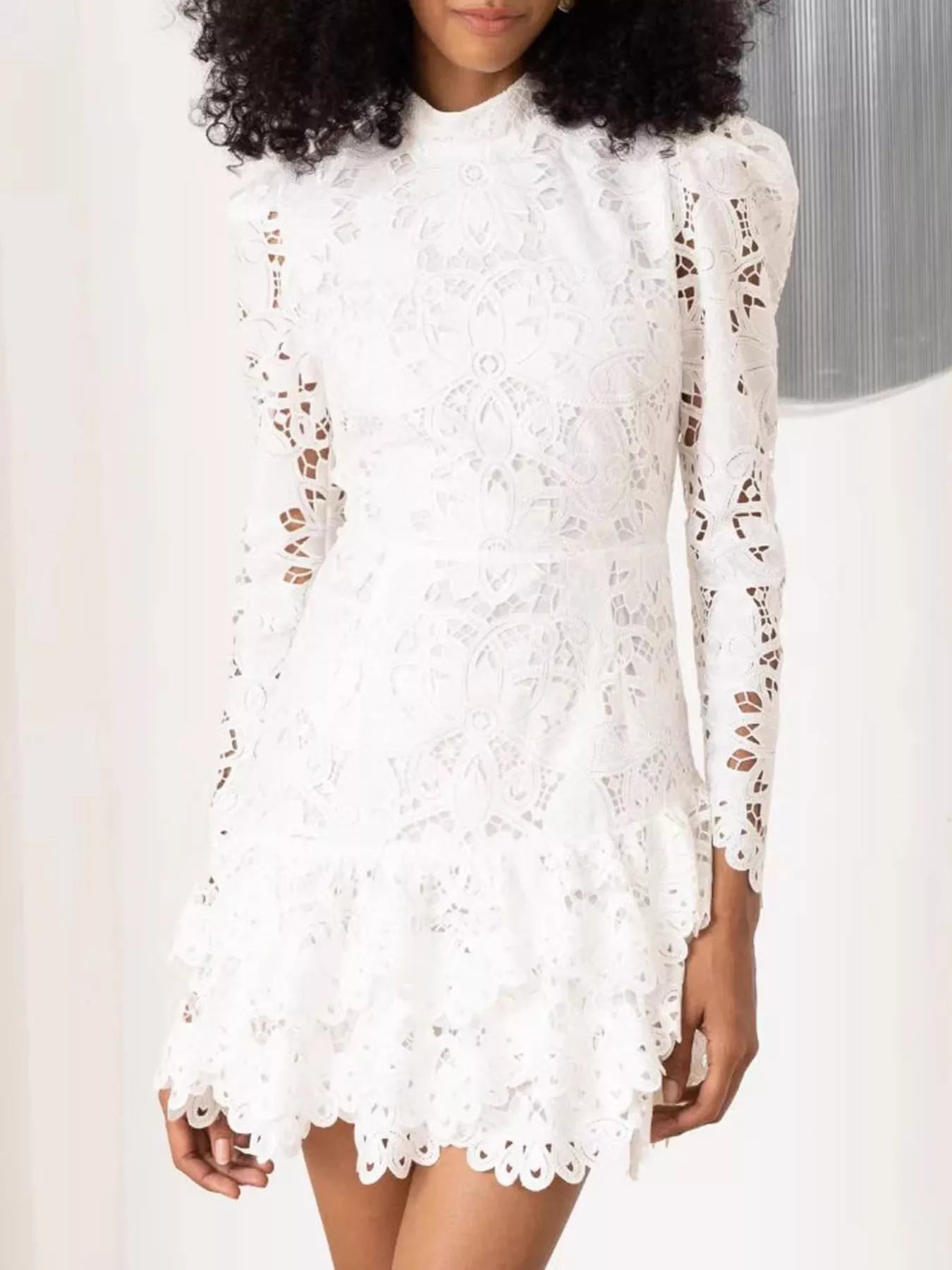 Hazel Blues® | Lace Mock Neck Long Sleeve Mini Dress