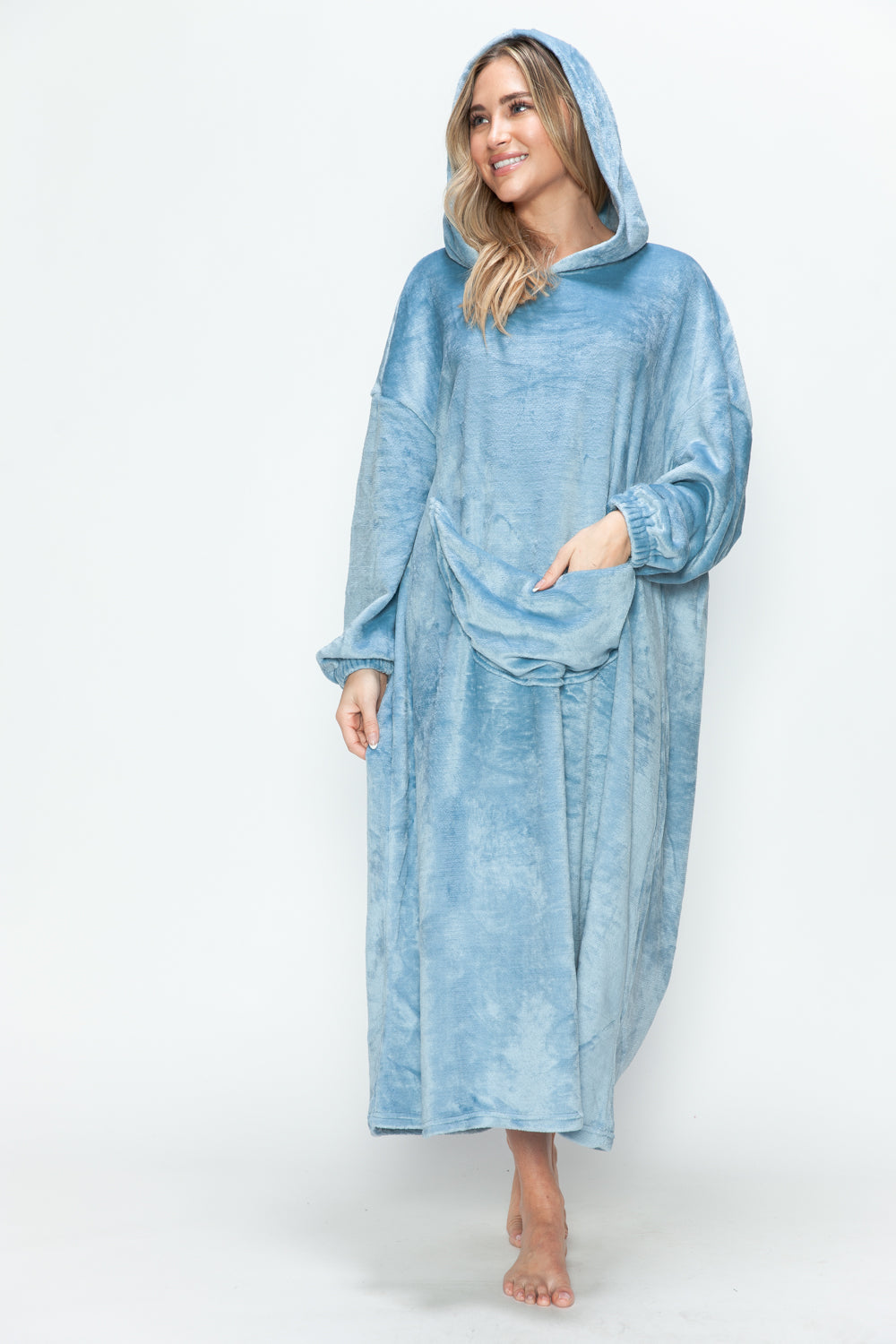 Hazel Blues® | Double Take Pocketed Hooded Midi Lounge Dress