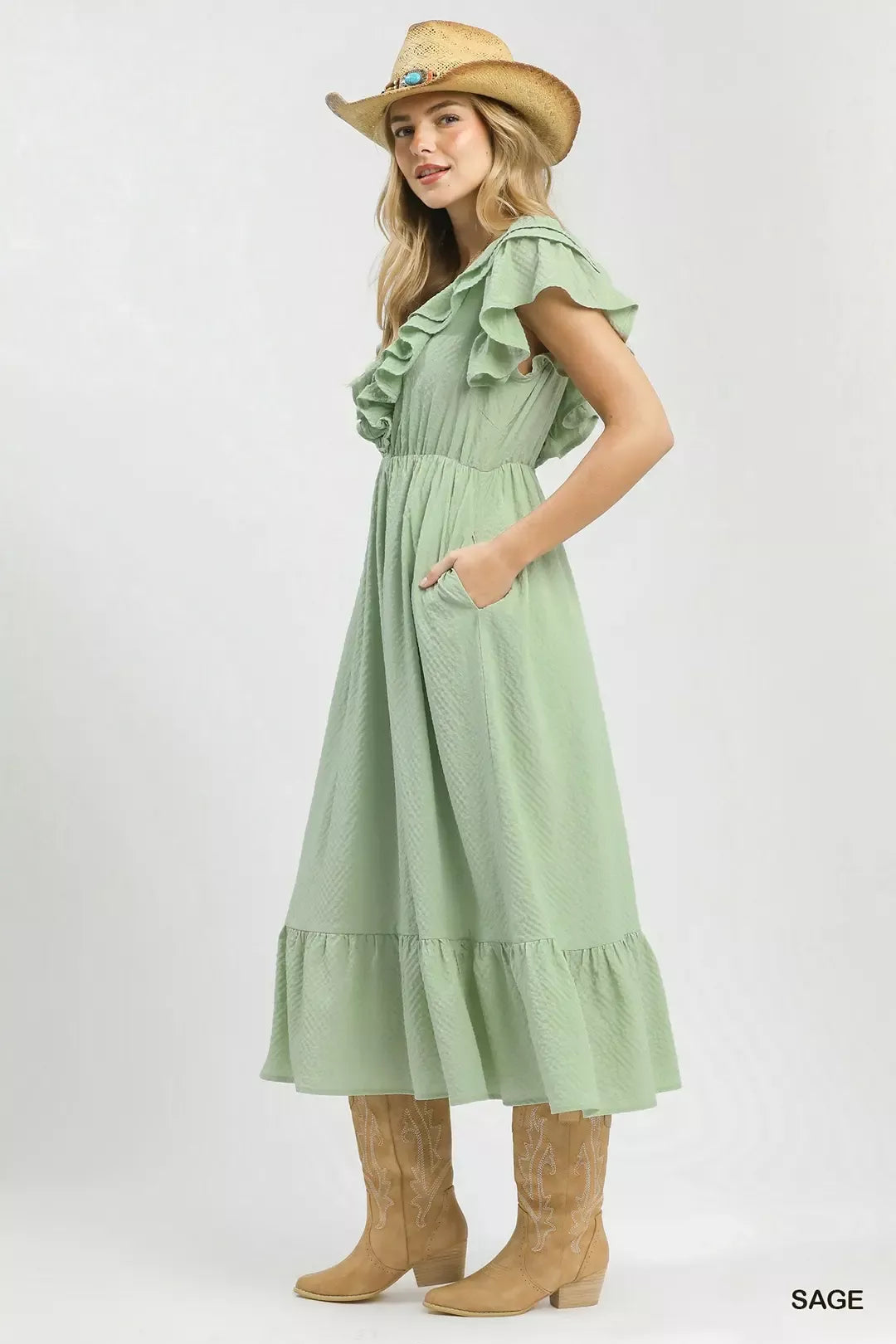 Hazel Blues® | Umgee Textured Ruffle Midi Dress