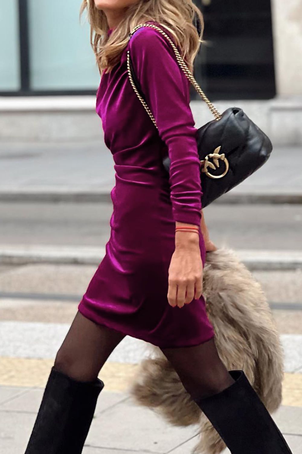 Hazel Blues® | Ruched Mock Neck Long Sleeve Dress