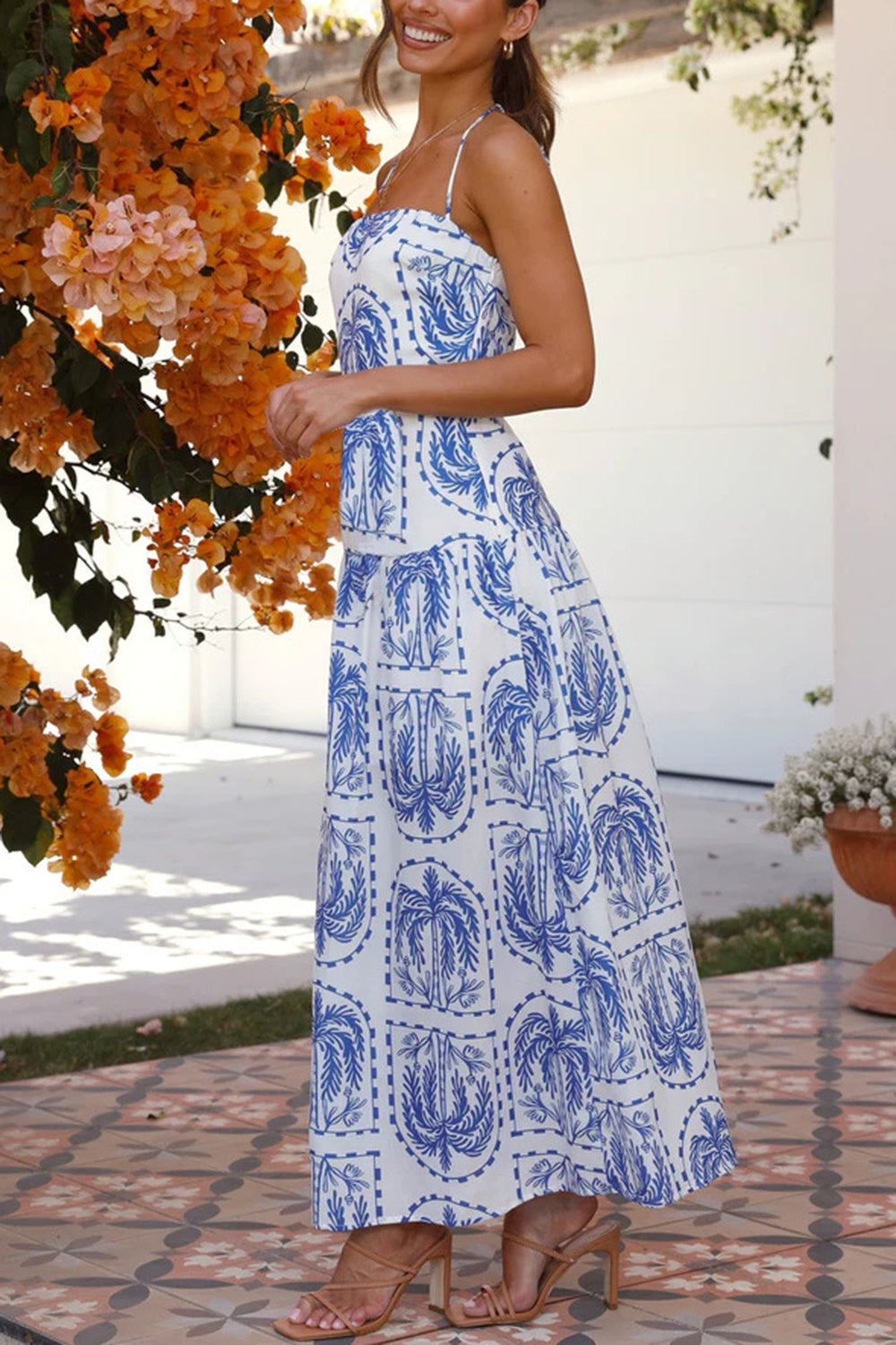 Hazel Blues® | Printed Halter Neck Maxi Dress