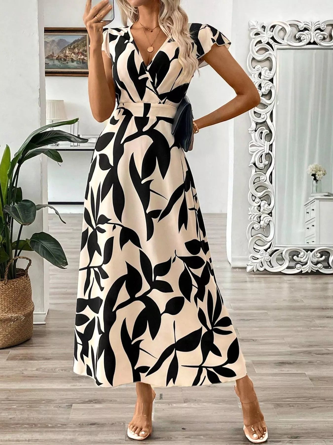 Hazel Blues® | Surplice Cap Sleeve Midi Dress